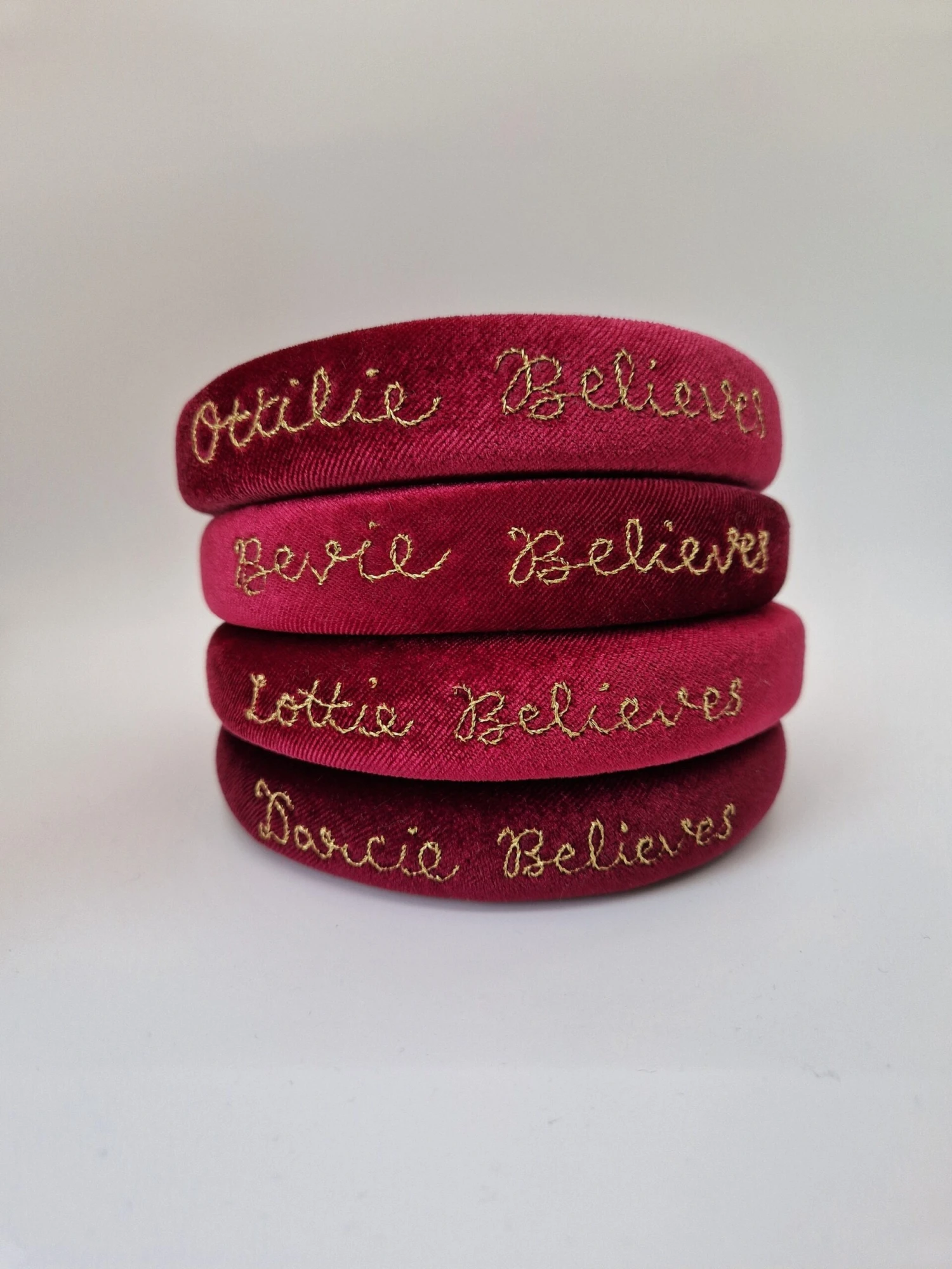 Name Believes Christmas Bespoke Hand Stitched Velvet Name Headband 4 Name Believes Christmas Bespoke Hand Stitched Velvet Name Headband - Image 2