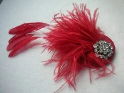 New Handmade Pillar Box Red Feather Fascinator Christmas Colours